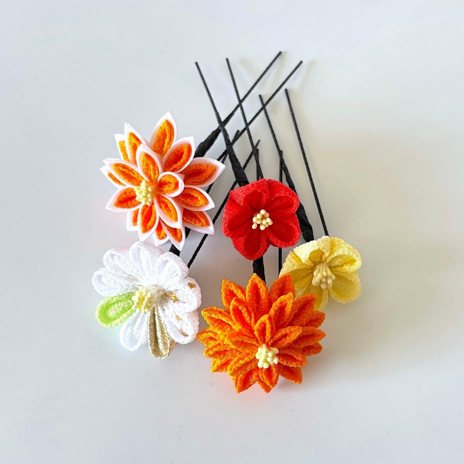 （１点限り）つまみ細工Uピン５本セット　/ 美柑